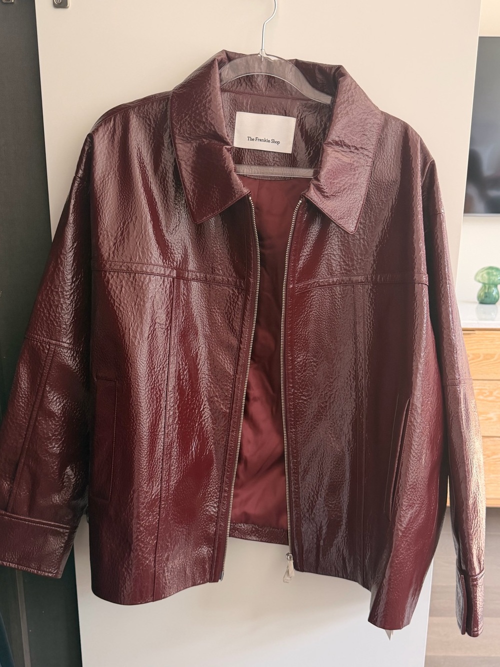 NWT The Frankie Shop Arbor Burgundy Patent Leather jacket